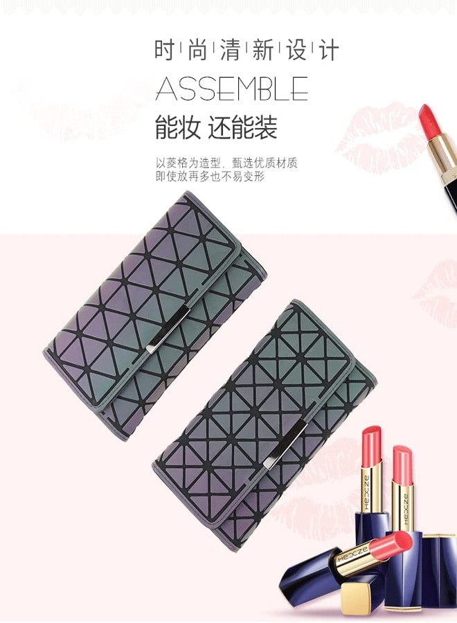 QBLYN Geometric Rhomboids Lattice Long Wallet and Purse - Fashion Luminous Trifold Lattice Purse Clutch for Women,Luminous Geometric Wallet Holographic Reflective Clutch (Small) - Image 5